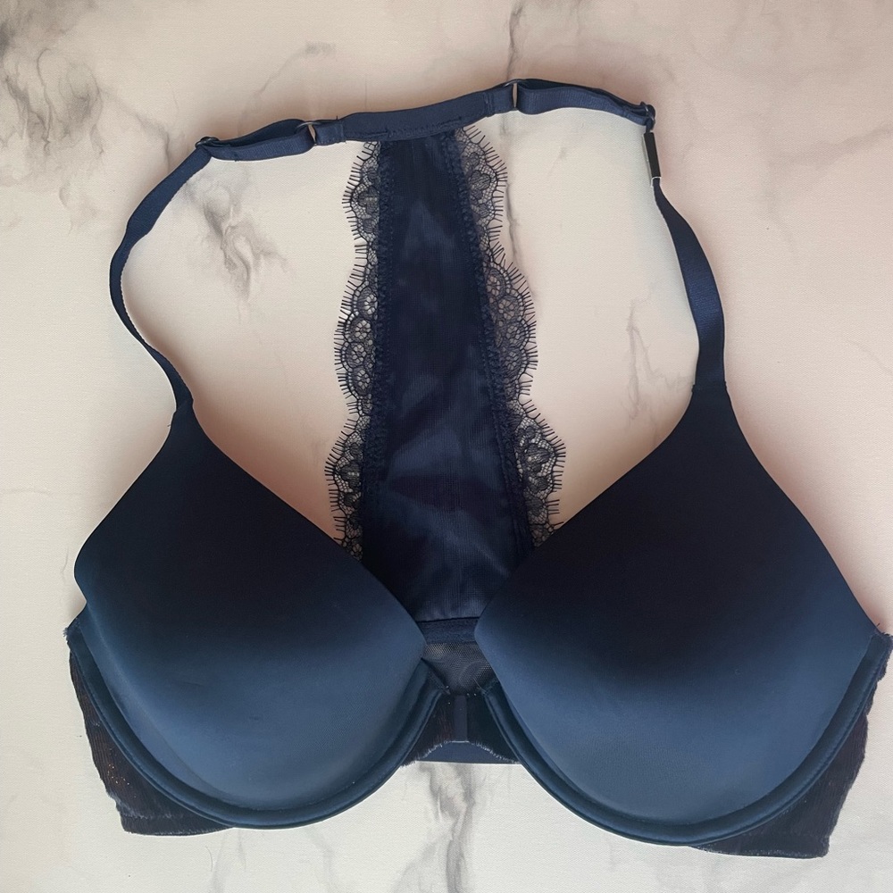 Victoria’s Secret Front-Close Lightly Lined Plunge Bra Navy Blue 34D